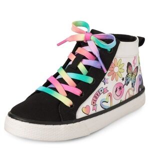 💜 Girls Doodle Canvas High Top Sneakers - Multi cIr